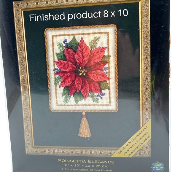 Christmas Cross Stitch Dimensions Gold Nuggets Poinsettia Elegance 8"x10 Vintage - Picture 3 of 3